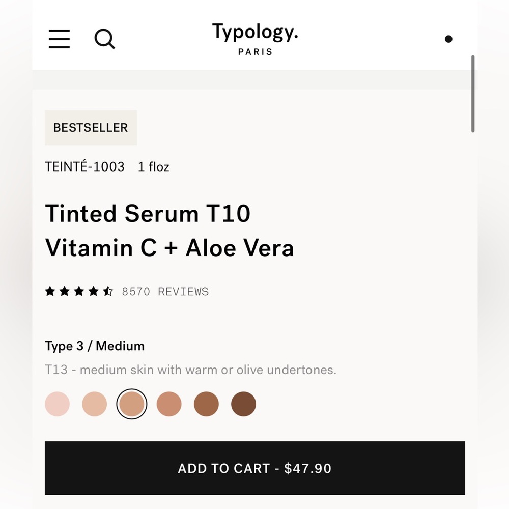 Typology Tinted Serum T10 Medium - Vitamin C & Aloe Vera - Picture 3 of 5